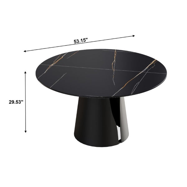 English Elm 53.15Modern Sintered Stone Round Dining Table Seats Six with Steel Pedestal Base W1535S00762
