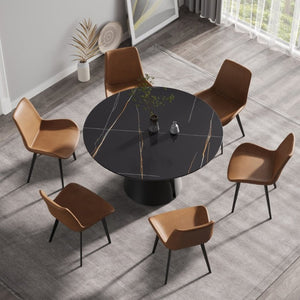 English Elm 53.15Modern Sintered Stone Round Dining Table Seats Six with Steel Pedestal Base W1535S00762
