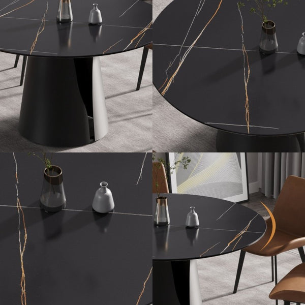 English Elm 53.15Modern Sintered Stone Round Dining Table Seats Six with Steel Pedestal Base W1535S00762
