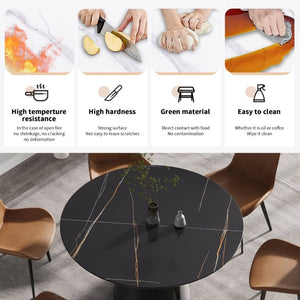 English Elm 53.15Modern Sintered Stone Round Dining Table Seats Six with Steel Pedestal Base W1535S00762