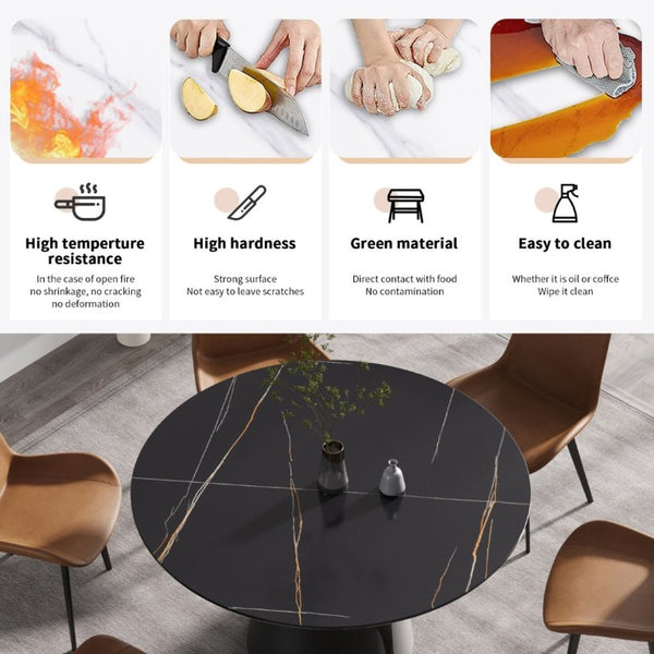 English Elm 53.15Modern Sintered Stone Round Dining Table Seats Six with Steel Pedestal Base W1535S00762