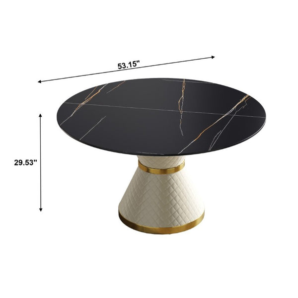 English Elm 53.15Modern Sintered Stone Round Dining Table Seats Six with Sculptural Steel Pedestal W1535S00763