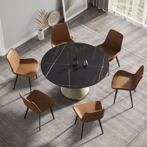 English Elm 53.15Modern Sintered Stone Round Dining Table Seats Six with Sculptural Steel Pedestal W1535S00763