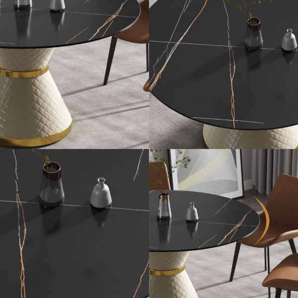 English Elm 53.15Modern Sintered Stone Round Dining Table Seats Six with Sculptural Steel Pedestal W1535S00763
