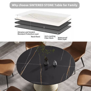 English Elm 53.15Modern Sintered Stone Round Dining Table Seats Six with Sculptural Steel Pedestal W1535S00763