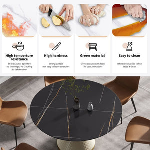 English Elm 53.15Modern Sintered Stone Round Dining Table Seats Six with Sculptural Steel Pedestal W1535S00763