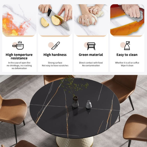 English Elm 53.15Modern Sintered Stone Round Dining Table Seats Six with Sculptural Steel Pedestal W1535S00763