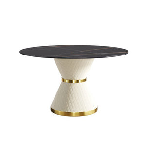 English Elm 53.15Modern Sintered Stone Round Dining Table Seats Six with Sculptural Steel Pedestal W1535S00763