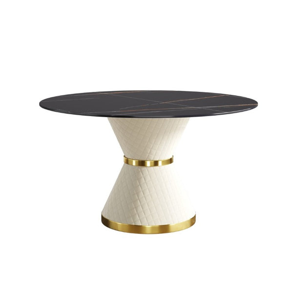 English Elm 53.15Modern Sintered Stone Round Dining Table Seats Six with Sculptural Steel Pedestal W1535S00763