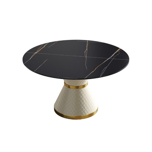 English Elm 53.15Modern Sintered Stone Round Dining Table Seats Six with Sculptural Steel Pedestal W1535S00763