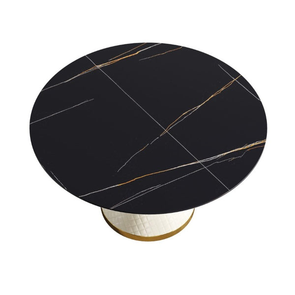 English Elm 53.15Modern Sintered Stone Round Dining Table Seats Six with Sculptural Steel Pedestal W1535S00763