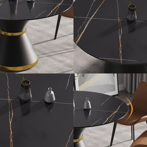 English Elm 53.15Modern Sintered Stone Round Dining Table Seats Six with Matte Black Pedestal Base W1535S00764