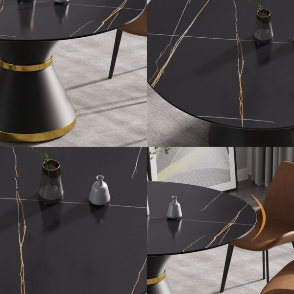 English Elm 53.15Modern Sintered Stone Round Dining Table Seats Six with Matte Black Pedestal Base W1535S00764