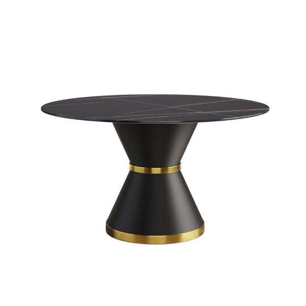 English Elm 53.15Modern Sintered Stone Round Dining Table Seats Six with Matte Black Pedestal Base W1535S00764