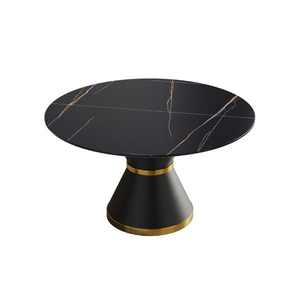 English Elm 53.15Modern Sintered Stone Round Dining Table Seats Six with Matte Black Pedestal Base W1535S00764
