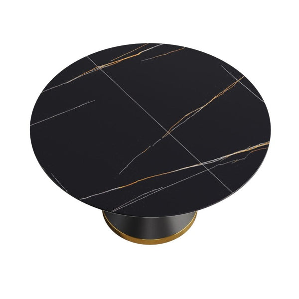 English Elm 53.15Modern Sintered Stone Round Dining Table Seats Six with Matte Black Pedestal Base W1535S00764