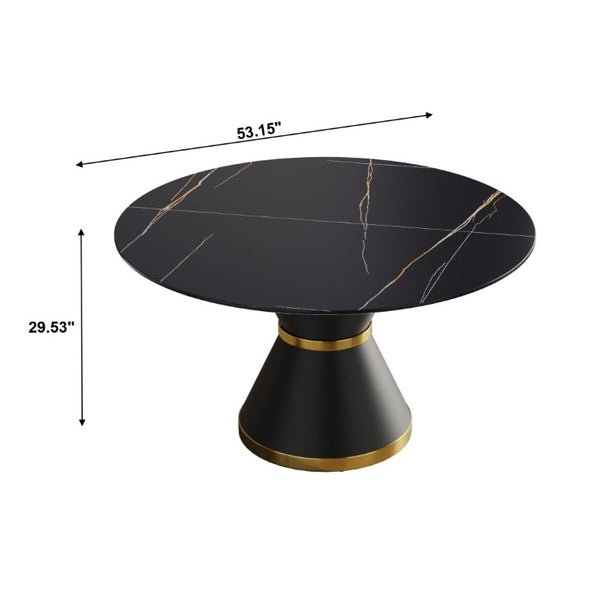 English Elm 53.15Modern Sintered Stone Round Dining Table Seats Six with Matte Black Pedestal Base W1535S00764