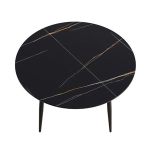 English Elm 53.15 Inch Round Sintered Stone Dining Table with Lazy Susan Seats Six People Black W1535S00765