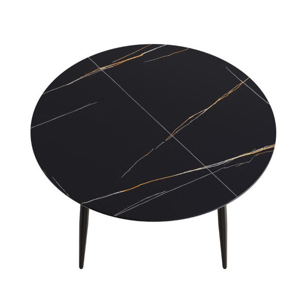 English Elm 53.15 Inch Round Sintered Stone Dining Table with Lazy Susan Seats Six People Black W1535S00765