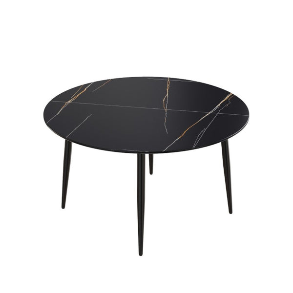 English Elm 53.15 Inch Round Sintered Stone Dining Table with Lazy Susan Seats Six People Black W1535S00765