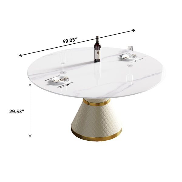 English Elm 59.05Modern Sintered Stone Round Table Seating Six Architectural Carbon Steel Base W1535S00767
