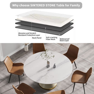 English Elm 59.05Modern Sintered Stone Round Table Seating Six Architectural Carbon Steel Base W1535S00767