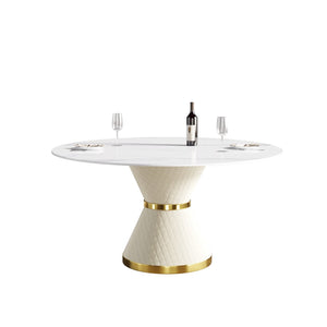 English Elm 59.05Modern Sintered Stone Round Table Seating Six Architectural Carbon Steel Base W1535S00767