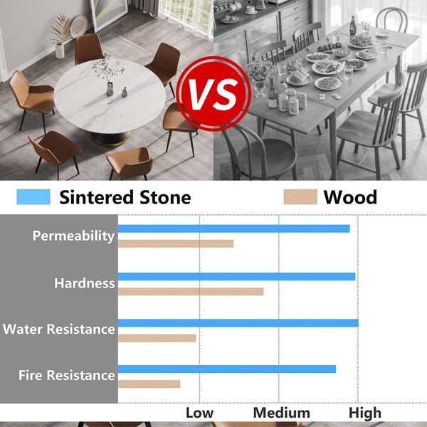 English Elm 59.05Modern Sintered Stone Round Dining Table Seats Six with Sculptural Steel Pedestal Base W1535S00768
