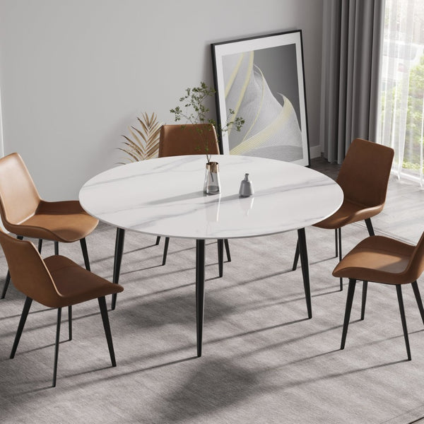 English Elm 59.05Modern Sintered Stone Round Dining Table Seats Six with Iron Pedestal Base W1535S00769