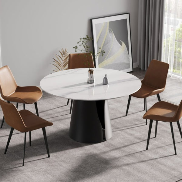 English Elm 53.15Modern Sintered Stone Round Dining Table Seats 6 with Lazy Susan Carbon Base W1535S00770