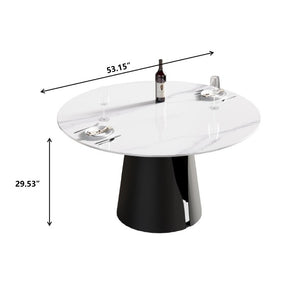 English Elm 53.15Modern Sintered Stone Round Dining Table Seats 6 with Lazy Susan Carbon Base W1535S00770