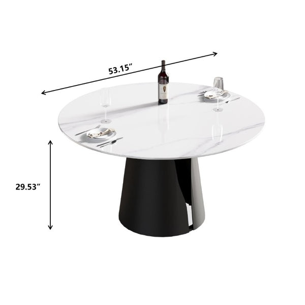 English Elm 53.15Modern Sintered Stone Round Dining Table Seats 6 with Lazy Susan Carbon Base W1535S00770