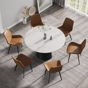 English Elm 53.15Modern Sintered Stone Round Dining Table Seats 6 with Lazy Susan Carbon Base W1535S00770