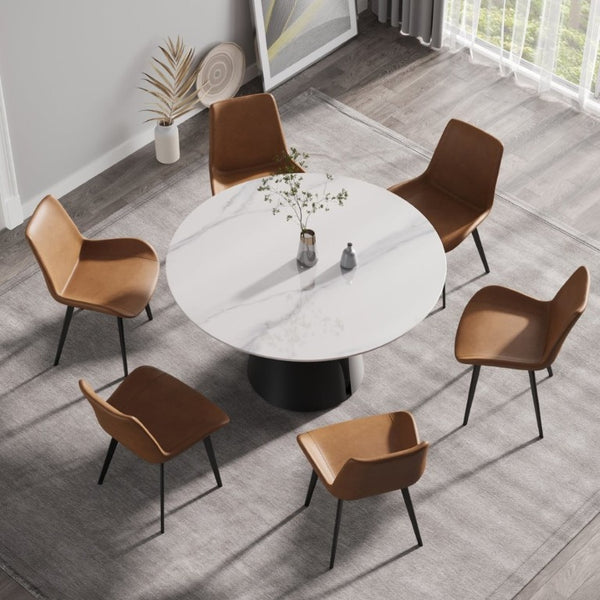 English Elm 53.15Modern Sintered Stone Round Dining Table Seats 6 with Lazy Susan Carbon Base W1535S00770