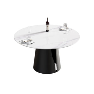 English Elm 53.15Modern Sintered Stone Round Dining Table Seats 6 with Lazy Susan Carbon Base W1535S00770