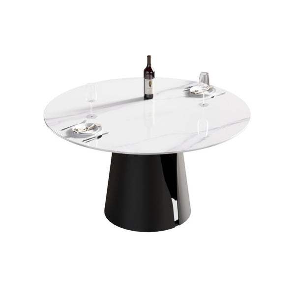 English Elm 53.15Modern Sintered Stone Round Dining Table Seats 6 with Lazy Susan Carbon Base W1535S00770