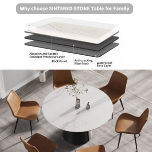 English Elm 53.15Modern Sintered Stone Round Dining Table Seats 6 with Lazy Susan Carbon Base W1535S00770