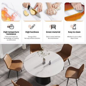 English Elm 53.15Modern Sintered Stone Round Dining Table Seats 6 with Lazy Susan Carbon Base W1535S00770