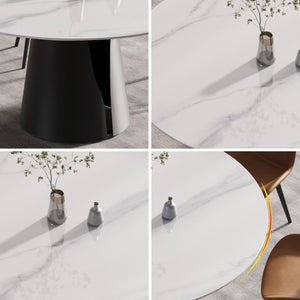 English Elm 53.15Modern Sintered Stone Round Dining Table Seats 6 with Lazy Susan Carbon Base W1535S00770