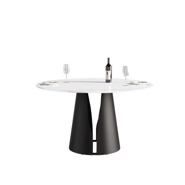 English Elm 53.15Modern Sintered Stone Round Dining Table Seats 6 with Lazy Susan Carbon Base W1535S00770