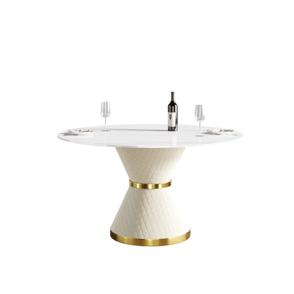 English Elm 53.15Modern Sintered Stone Round Dining Table Seats Six with Sculptural Steel Pedestal W1535S00771