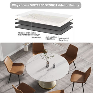 English Elm 53.15Modern Sintered Stone Round Dining Table Seats Six with Sculptural Steel Pedestal W1535S00771