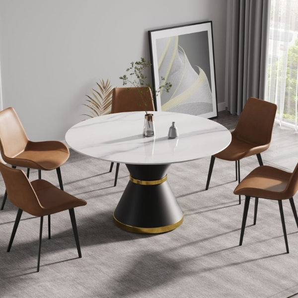 English Elm 53.15Modern Sintered Stone Round Dining Table Seats Six with Industrial Steel Pedestal W1535S00772
