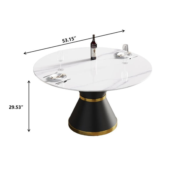 English Elm 53.15Modern Sintered Stone Round Dining Table Seats Six with Industrial Steel Pedestal W1535S00772