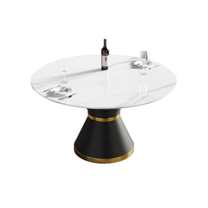 English Elm 53.15Modern Sintered Stone Round Dining Table Seats Six with Industrial Steel Pedestal W1535S00772