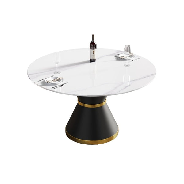 English Elm 53.15Modern Sintered Stone Round Dining Table Seats Six with Industrial Steel Pedestal W1535S00772