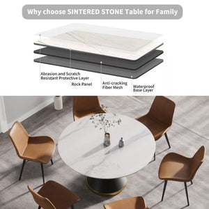 English Elm 53.15Modern Sintered Stone Round Dining Table Seats Six with Industrial Steel Pedestal W1535S00772