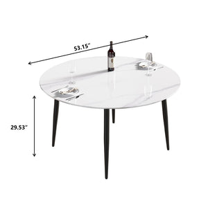 English Elm 53" Round Sintered Stone Dining Table Brass Base Lazy Susan Seats Six Modern W1535S00773