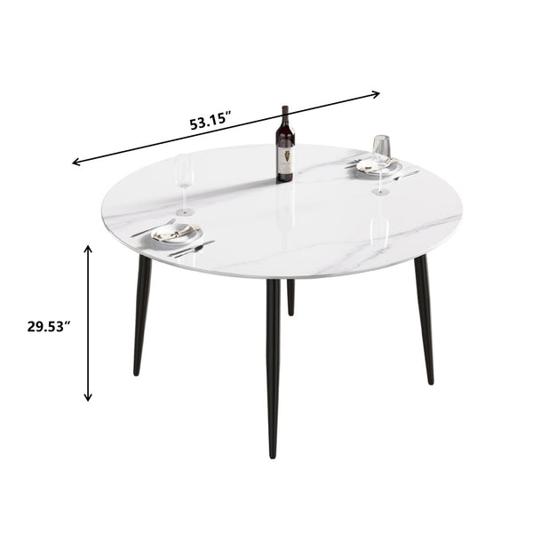 English Elm 53" Round Sintered Stone Dining Table Brass Base Lazy Susan Seats Six Modern W1535S00773