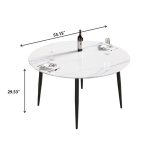 English Elm 53.15 Inch Round Sintered Stone Dining Table with Lazy Susan Seats Six People White W1535S00773